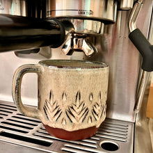 Load image into Gallery viewer, Carved mugs, made by Meredith Chernick at Fern Street Pottery, were made to fit and work with the Breville Espresso machine. 
