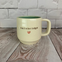 Load image into Gallery viewer, wheelthrown mug, says bainbridge and has a pink heart
