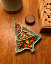 Load image into Gallery viewer, vintage style christmas tree shaped candy dish, shown in a vintage decor setting.