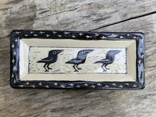 Load image into Gallery viewer, Crow plate, white with black sgraffito carved crow